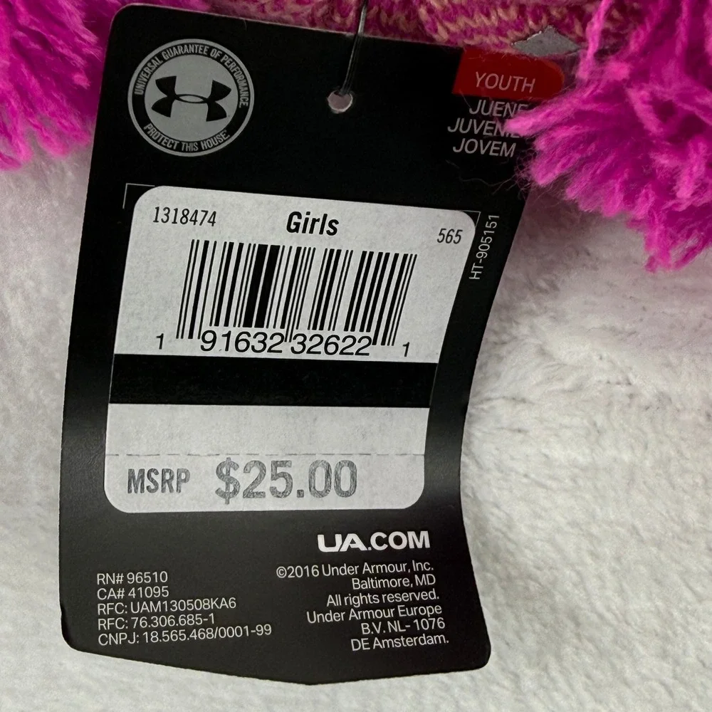 Under Armour ColdGear Girls Youth Fleece Lined Beanie‎ Hat Pink Gray